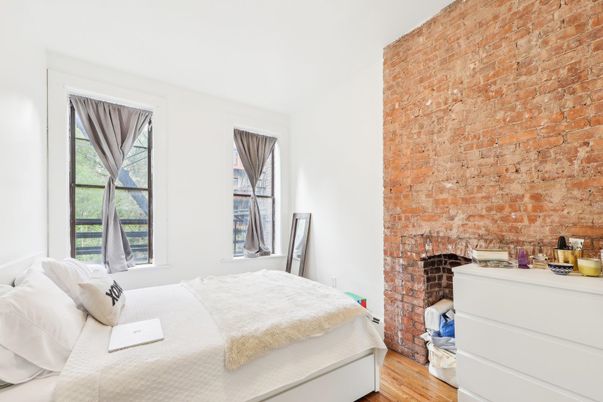Bedroom, Fireplace, Interior, Stone Walls, Wood Texture Flooring