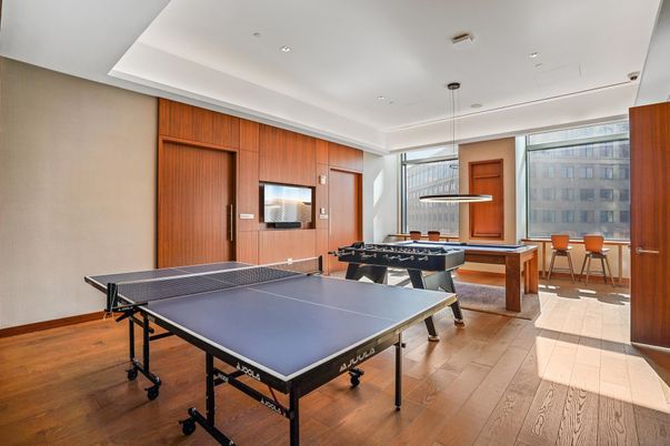 Billiard Table, Game Room, Interior, Pendant Lights, Recessed Lighting, Wood Texture Flooring, Wooden Walls