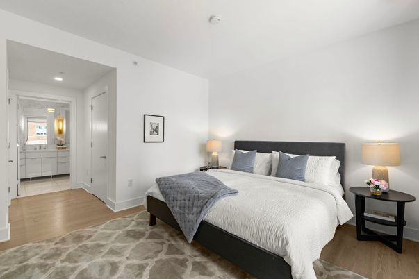 Bedroom, Interior, Recessed Lighting, Wood Texture Flooring