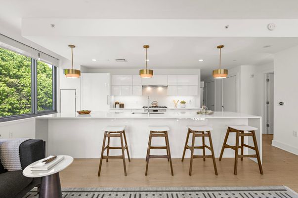 Interior, Kitchen, Pendant Lights, Recessed Lighting, Wood Texture Flooring