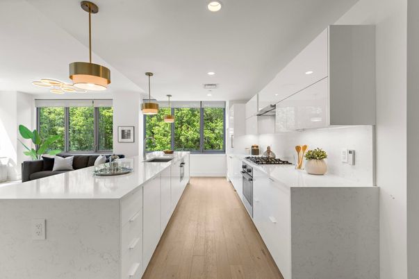 Interior, Kitchen, Pendant Lights, Recessed Lighting, Wood Texture Flooring