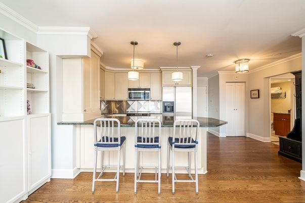 Interior, Kitchen, Pendant Lights, Stainless Steel Appliances, Wood Texture Flooring