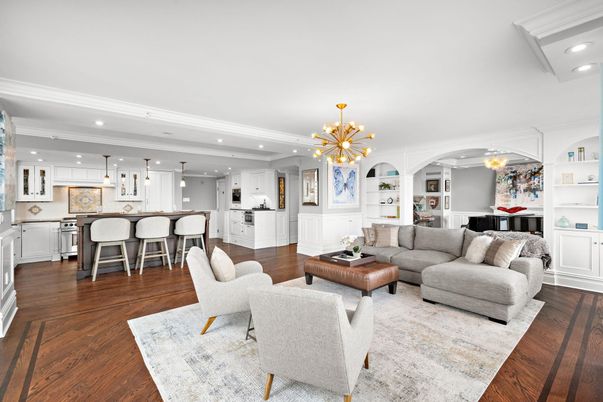 Interior, Kitchen, Living room, Pendant Lights, Recessed Lighting, Wood Texture Flooring