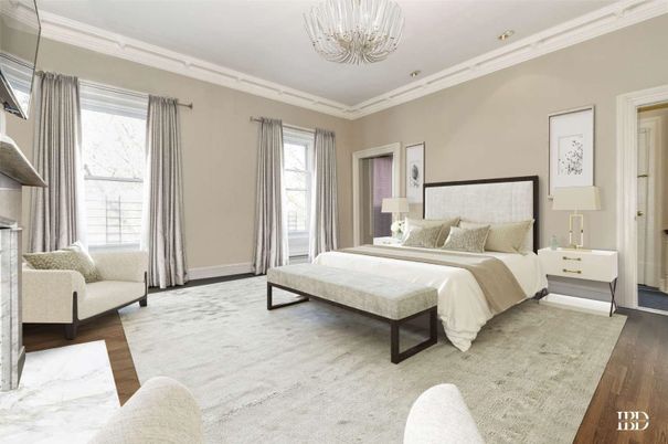 Bedroom, Chandelier, Interior, Wood Texture Flooring