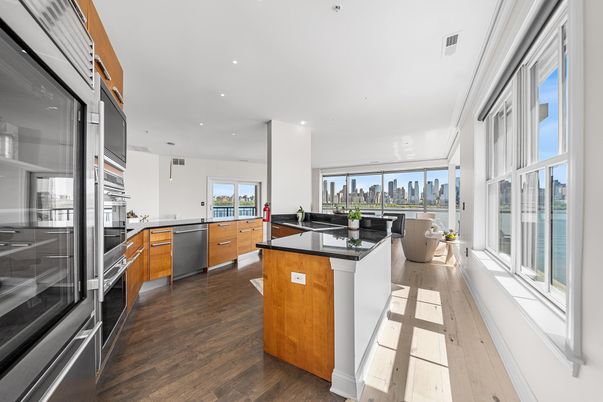 Dining room, Interior, Kitchen, Recessed Lighting, Stainless Steel Appliances, Wood Texture Flooring