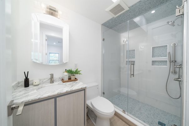 Bathroom, Glass Shower, Interior, Recessed Lighting