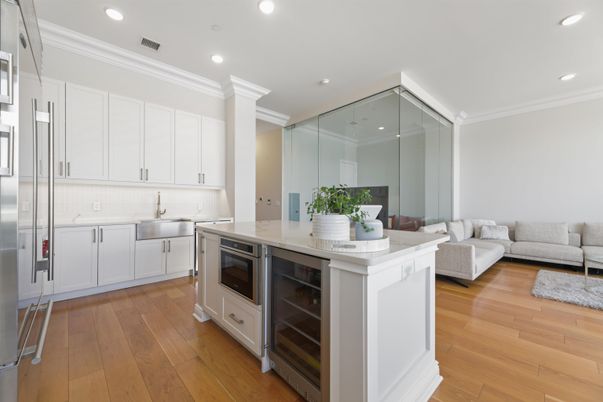 Interior, Kitchen, Living room, Recessed Lighting, Stainless Steel Appliances, Wood Texture Flooring