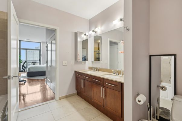 Bathroom, Dual Sink Vanities, Interior, Wood Texture Flooring