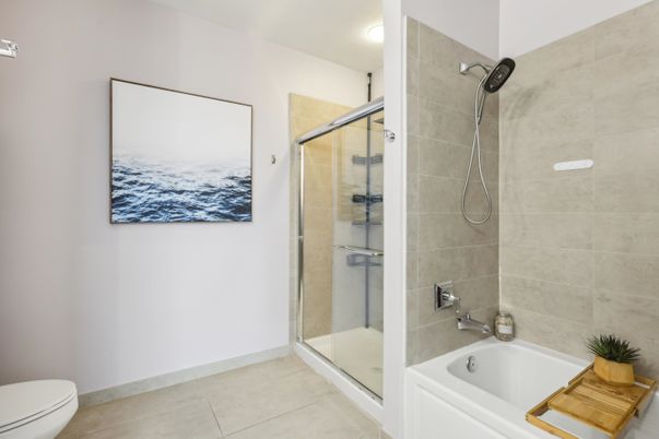 Bathroom, Glass Shower, Interior, Recessed Lighting
