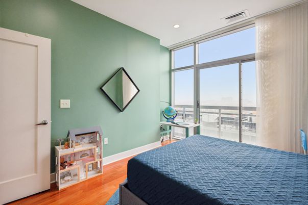 Bedroom, Interior, Recessed Lighting, Water, Wood Texture Flooring