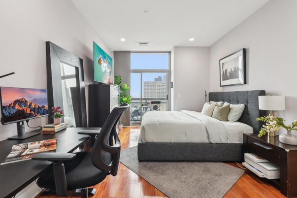 Bedroom, Home Office, Interior, Recessed Lighting, Wood Texture Flooring