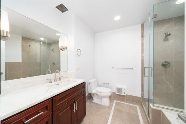 Bathroom, Glass Shower, Interior, Recessed Lighting