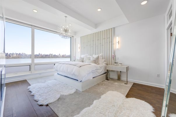 Bedroom, Interior, Recessed Lighting, Water, Wood Texture Flooring