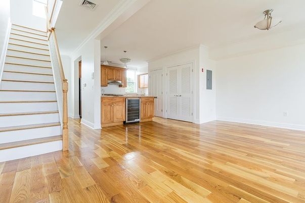 Empty room, Interior, Kitchen, Pendant Lights, Wood Texture Flooring