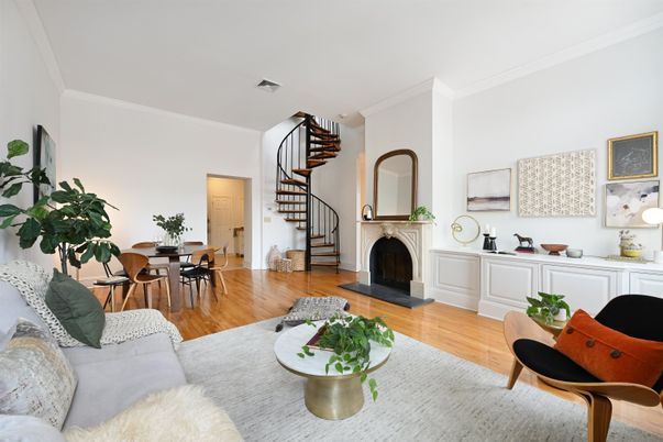 Dining room, Fireplace, Interior, Living room, Wood Texture Flooring