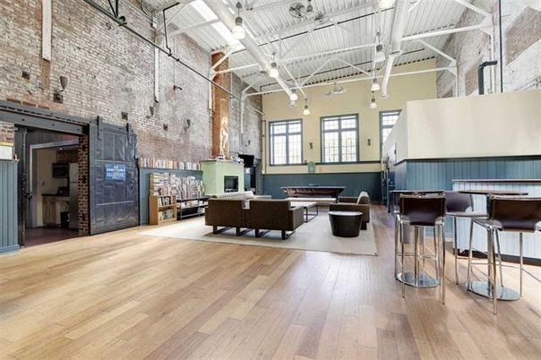 Billiard Table, Fireplace, Game Room, Interior, Living room, Pendant Lights, Stone Walls, Wood Texture Flooring