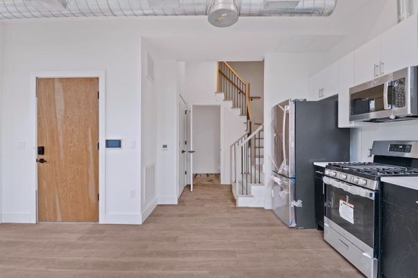 Interior, Kitchen, Stainless Steel Appliances, Wood Texture Flooring