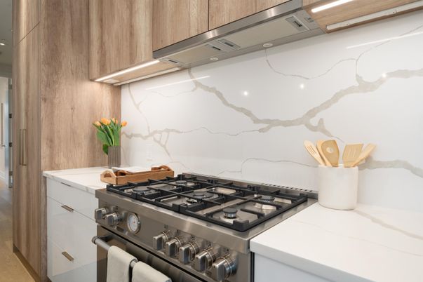 Interior, Kitchen, Marble Walls, Stainless Steel Appliances