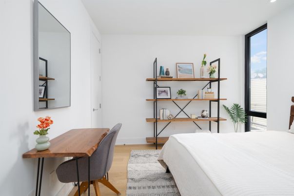Bedroom, Home Office, Interior, Recessed Lighting, Wood Texture Flooring