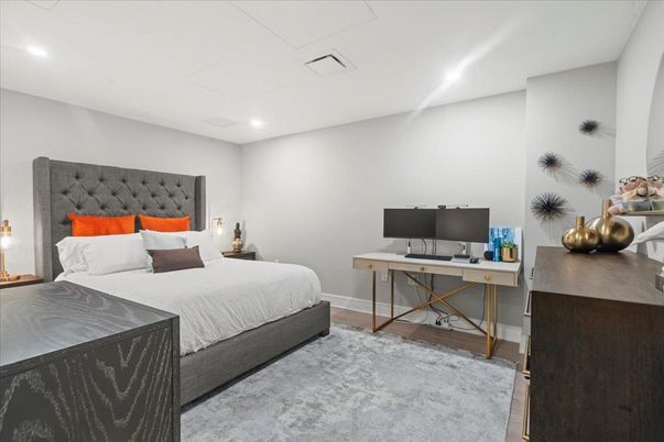 Bedroom, Home Office, Interior, Recessed Lighting, Wood Texture Flooring