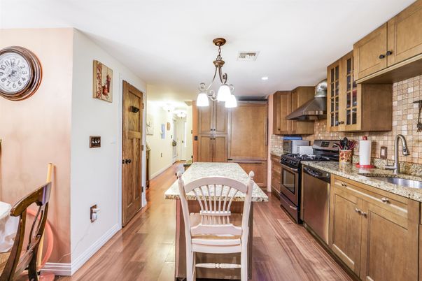Interior, Kitchen, Pendant Lights, Recessed Lighting, Wood Texture Flooring