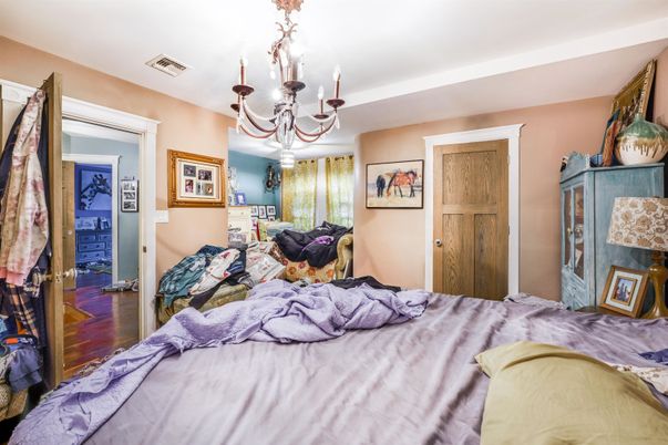 Bedroom, Chandelier, Interior, Wood Texture Flooring