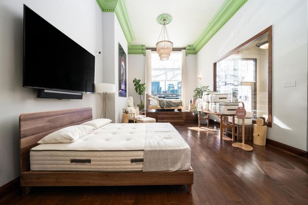 Bedroom, Interior, Pendant Lights, Wood Texture Flooring