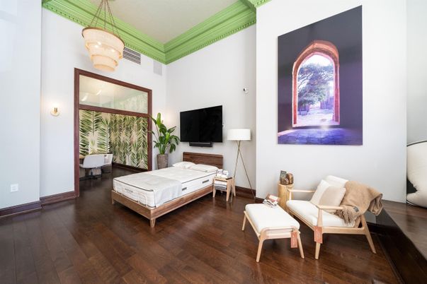 Bedroom, Chandelier, Interior, Wood Texture Flooring