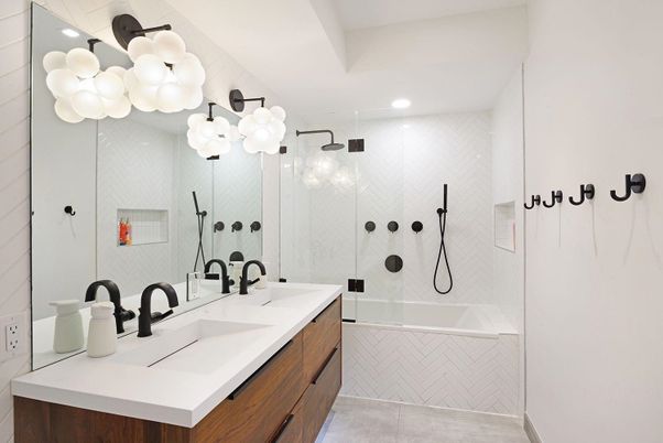 Bathroom, Dual Sink Vanities, Glass Shower, Interior, Recessed Lighting