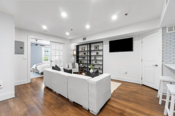 Interior, Living room, Recessed Lighting, Wood Texture Flooring