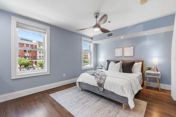 Bedroom, Interior, Recessed Lighting, Wood Texture Flooring