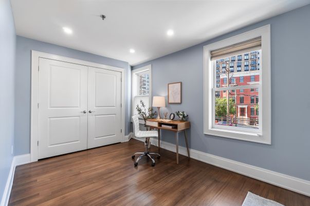 Home Office, Interior, Recessed Lighting, Wood Texture Flooring