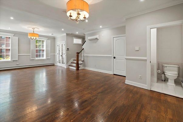 Bathroom, Chandelier, Interior, Recessed Lighting, Wood Texture Flooring