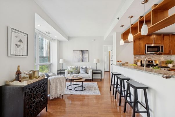 Interior, Kitchen, Living room, Pendant Lights, Recessed Lighting, Wood Texture Flooring