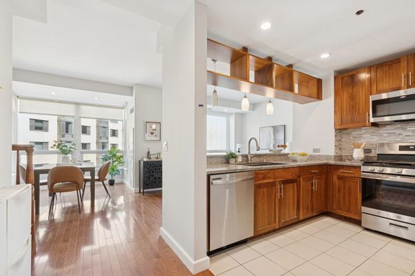 Dining room, Interior, Kitchen, Recessed Lighting, Stainless Steel Appliances, Wood Texture Flooring