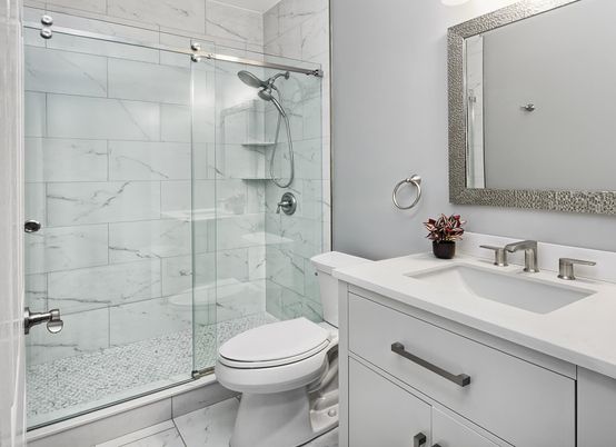 Bathroom, Glass Shower, Interior, Marble, Marble Walls