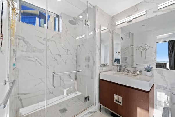 Bathroom, Glass Shower, Interior, Marble, Marble Walls