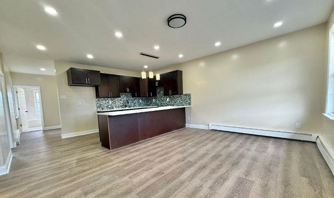 Chandelier, Interior, Kitchen, Recessed Lighting, Wood Texture Flooring