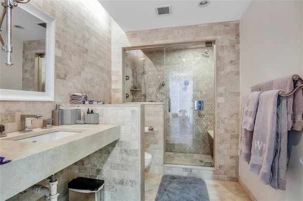 Bathroom, Glass Shower, Interior, Stone Walls