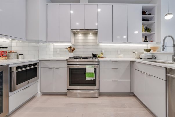 Interior, Kitchen, Pendant Lights, Stainless Steel Appliances, Wood Texture Flooring