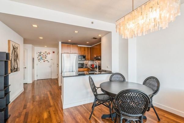 Dining room, Interior, Kitchen, Recessed Lighting, Stainless Steel Appliances, Wood Texture Flooring