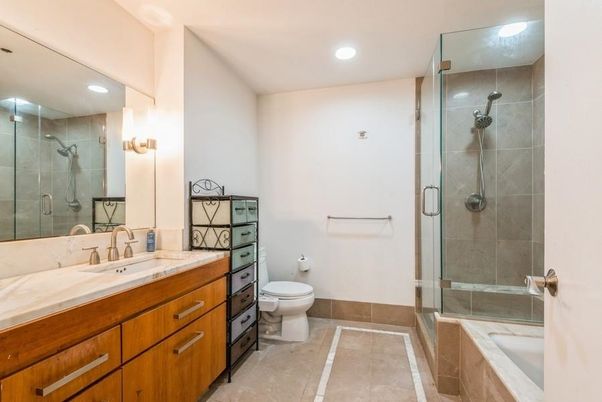 Bathroom, Dual Sink Vanities, Glass Shower, Interior, Recessed Lighting