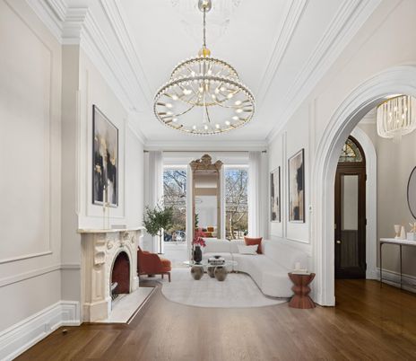 Chandelier, Fireplace, Interior, Living room, Pendant Lights, Wood Texture Flooring