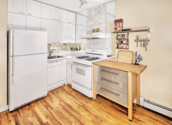 Interior, Kitchen, Marble Walls, Wood Texture Flooring