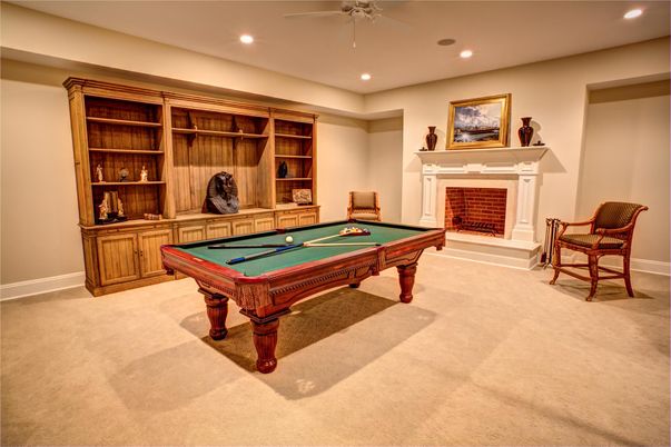 Billiard Table, Fireplace, Game Room, Interior, Recessed Lighting