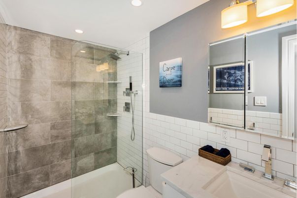 Bathroom, Glass Shower, Interior, Recessed Lighting