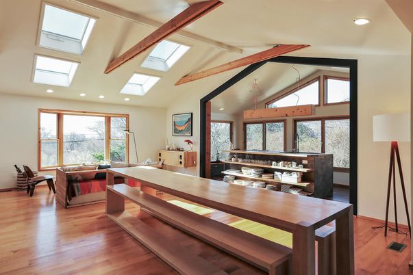 Interior, Living room, Recessed Lighting, Wooden Beams, Wood Texture Flooring
