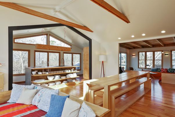 Dining room, Interior, Recessed Lighting, Wooden Beams, Wooden Ceilings, Wood Texture Flooring