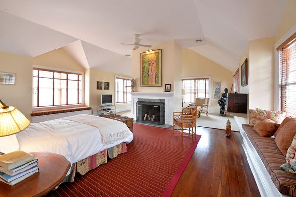 Bedroom, Fireplace, Interior, Wood Texture Flooring