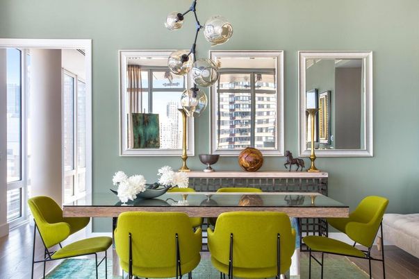 Dining room, Interior, Pendant Lights, Wood Texture Flooring